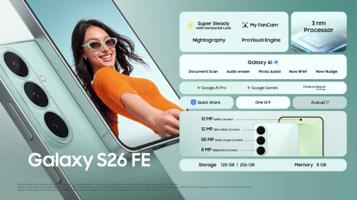 Samsung Galaxy S26 FE i fargene Blueberry, Graphite og Pistachio