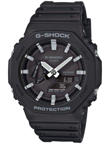 Casio G-Shock GA-2100-1AER CasiOak i helsvart karbonkjernekonstruksjon sett forfra
