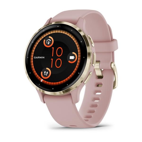 Garmin Venu 3S 41mm i støvrose med AMOLED-skjerm, sett forfra