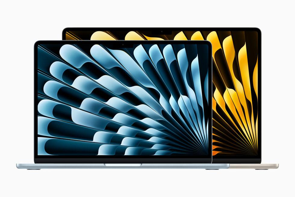 Apple MacBook Air M4 15 tommer i midnatt-farge ved siden av 13-tommersmodellen