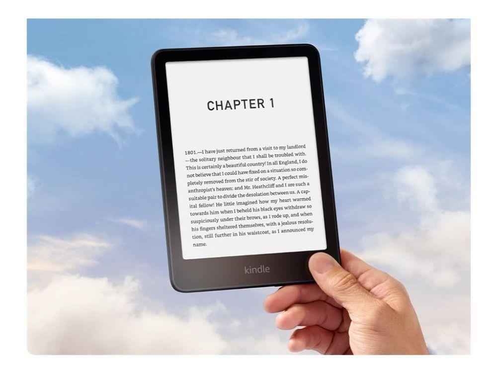 Amazon Kindle Paperwhite 12. generasjon med 7-tommers skjerm vist forfra i svart