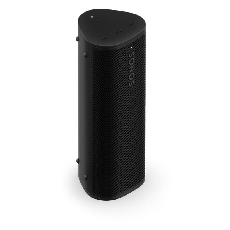 Sonos Roam 2 liten portabel Bluetooth-høyttaler i svart farge stående oppreist