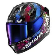 Shark Skwal i3 Hellcat fullhjelm i sort med krom- og blådetaljer