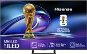 Hisense 65U8Q 65-tommer Mini-LED ULED 4K TV sett forfra mot hvit bakgrunn